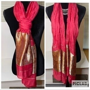 Silk Red Gold Fashion Scarf Made in Thailand